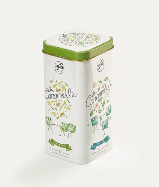 Scatola in latta di caramelle biologiche assortite - Erbe e Spezie